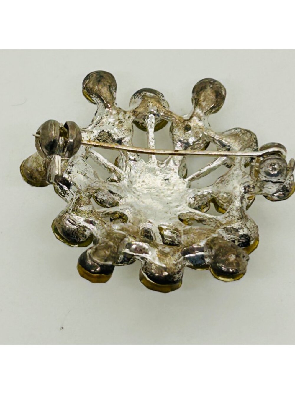 Rhinestone Starburst Snowflake Brooch Aurora Borealis Silver Tone Clear Vintage - Picture 4 of 12